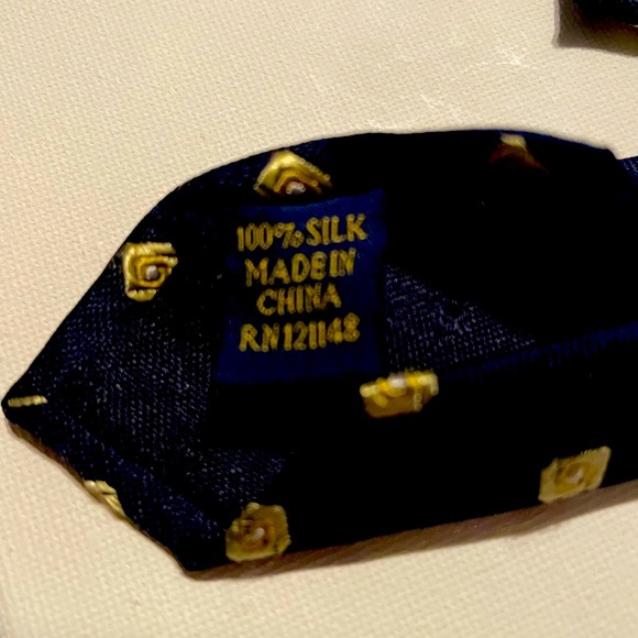 Dark Blue “Club Room” Men’s Necktie w/ small yellow pattern - Picture 2 of 4
